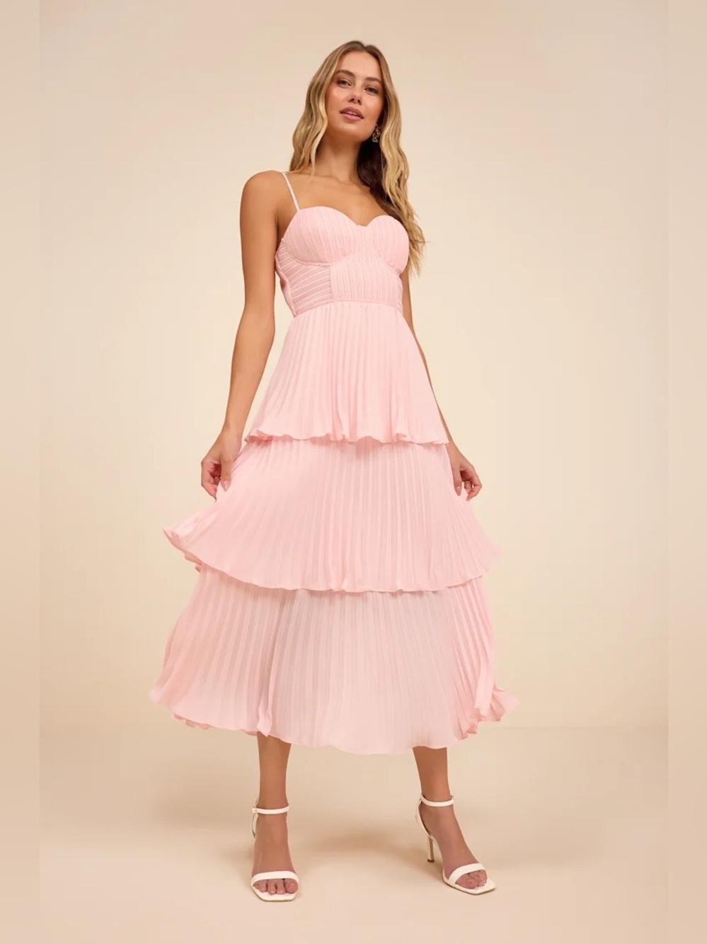Lulus Cascading Crush Blush Pink Tiered Bustier Midi Dress XL